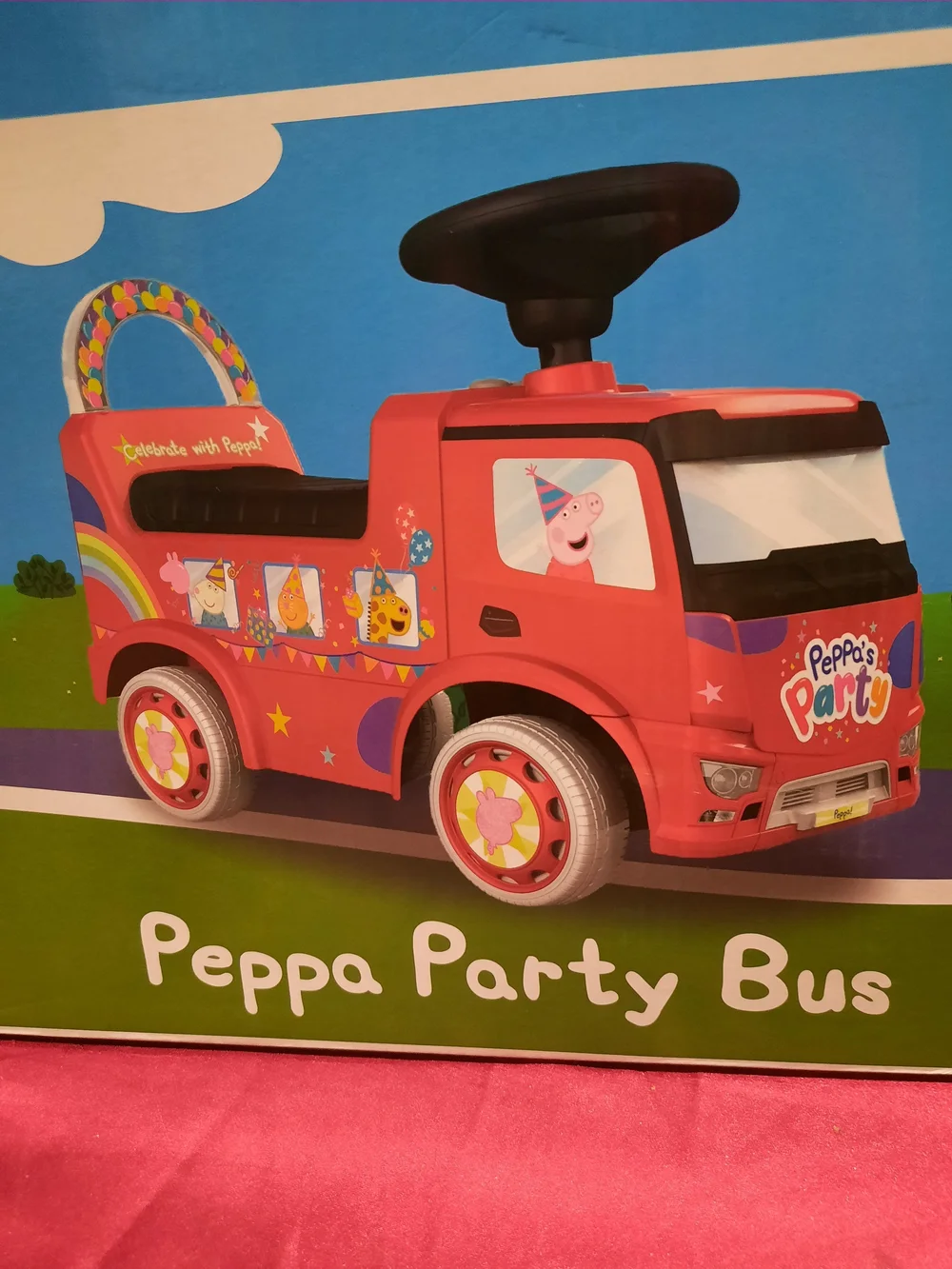 Peppa Pig Pink and Red Peppa Party Bus Ride-On Toy